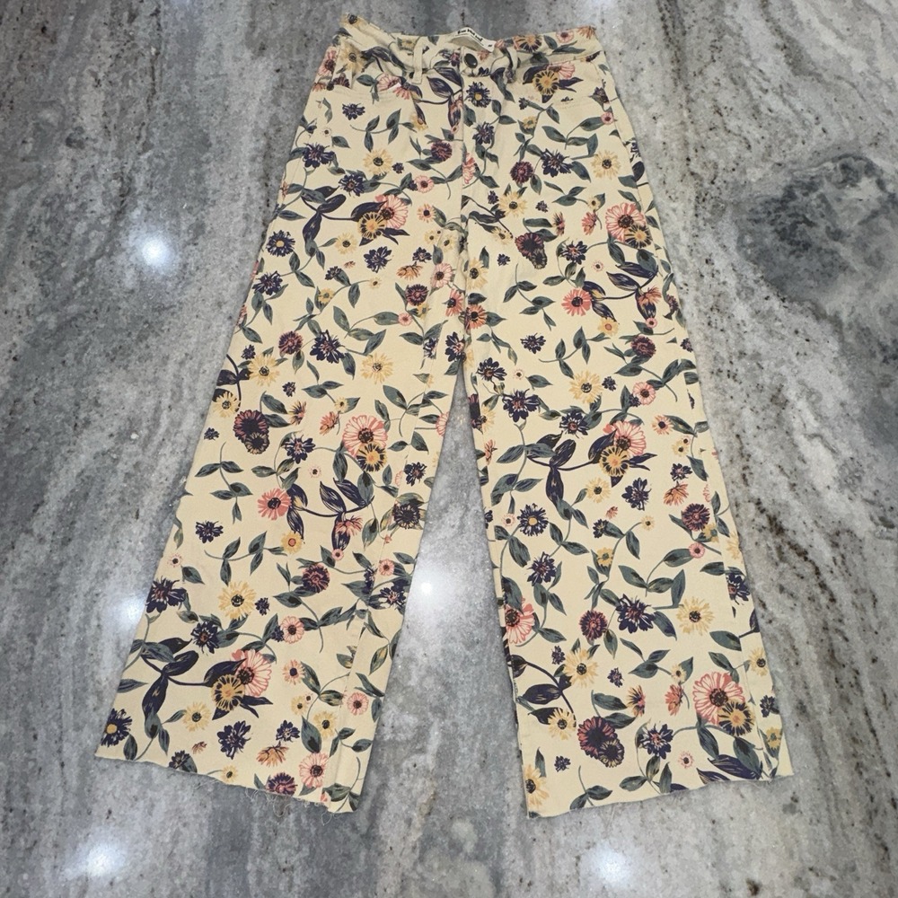 Three Bird Nest Botanical Garden Cropped Pants Floral Jeans High Rise Sz Med 30"
